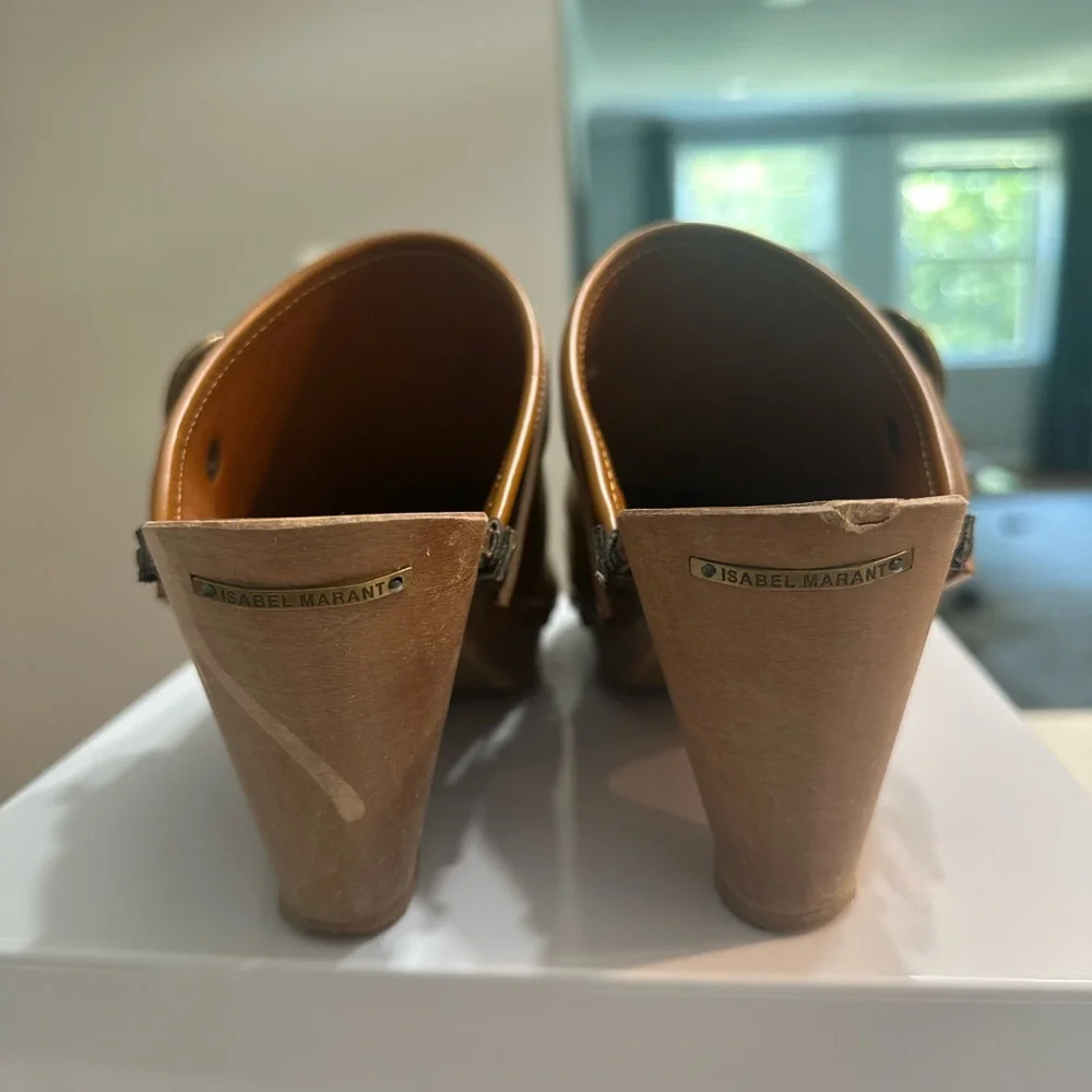 Isabel Marant Étoile Brown Leather Studded Wooden Clogs – Size 39 (US 8.5–9) - Picture 6 of 10